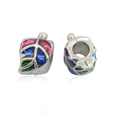 

Antique Silver Tone Alloy Enamel European Beads Large Hole Leaf Beads Colorful 15x9x85mm Hole 45mm
