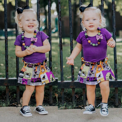 

Toddler Infant Baby Girls Tops Cartoon Print Skirt Halloween Costume Outfits Set