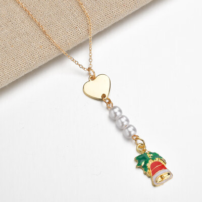 

Pearl Pendant Necklace Long Gold Chain Necklace Women Statement Necklace Santa Claus Christmas Tree Snowman Christmas Gifts