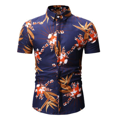 

Casual Floral Pattern Shirts Summer Short Sleeve Flower Top For Men