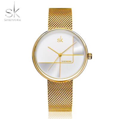 

Shengke Luxury Women Watch Stainless Steel Mesh Strap Japan Quartz Movement Waterproof Full Rose Gold Ladies Watch Dropshipping