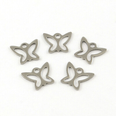 

Butterfly 201 Stainless Steel Charm Pendants Smooth Surface Stainless Steel Color 11x13x1mm Hole 2mm