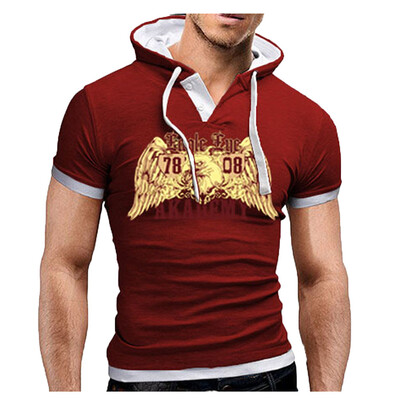 

Toponeto Summer mens fashion comfortable casual hooded stitching printed short sleeves