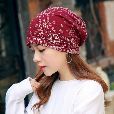 

Multi Functional Print Beanies Casual Skullies Hat Female Fashion Spring Cotton Hats Casual Ponytail Cap