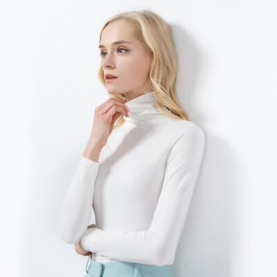 

CANVAUS Spring Cotton Solid Slim Casual Turtleneck Long Sleeve T-shirts For Women Tops Tee Shirt F1129A