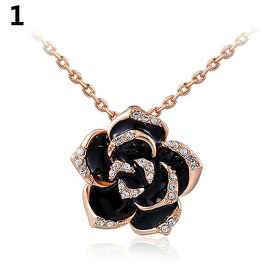 

Fashion Lady Women Rhinestone Rose Flower Pendant Necklace Elegant Xmas Gift