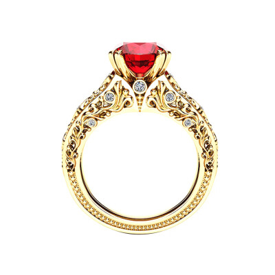 

Fashion Jewelry Accessories Big Red Stone round Zircon Rings Womens Mens Gold Color Fashion Wedding Ring Party Jewelry