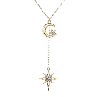 

Popular Pendant Necklace For Women Gold Color Bowknot Silver Rhinestone Star Choker Handmade Jewelry Necklace Chain Felmale Gift