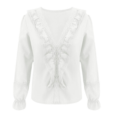 

Women Patchwork Lace Floral T Shirt V-neck Long Sleeve Casual Tops Ladies Autumn Shirts Tops