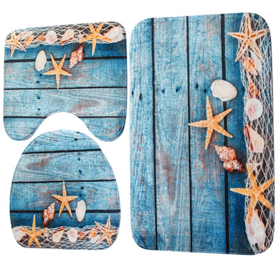 

3pcs Ocean Underwater World Anti Slip Toilet Pattern Carpet Bathroom Mat