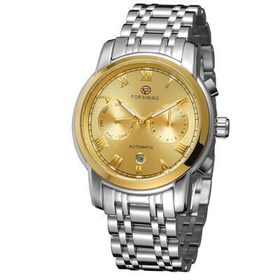 

FORSINING genuine stainless steel waterproof week calendar mens automatic mechanical watch steel belt mens watch