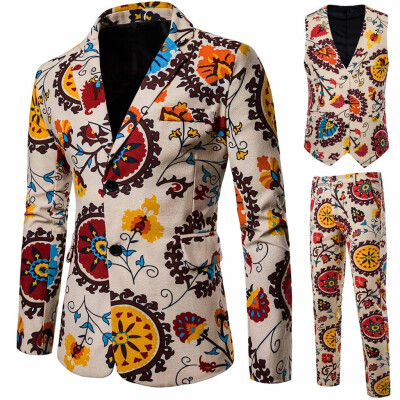 

Toponeto Mens Suit Slim Vintage Ethnic Style Party 3-Piece Jacket Coat & Pants&Vest