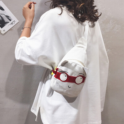 

Funny small bag female bag 2019 new Korean version of casual wild chest bag cartoon girl canvas shoulder Messenger bag