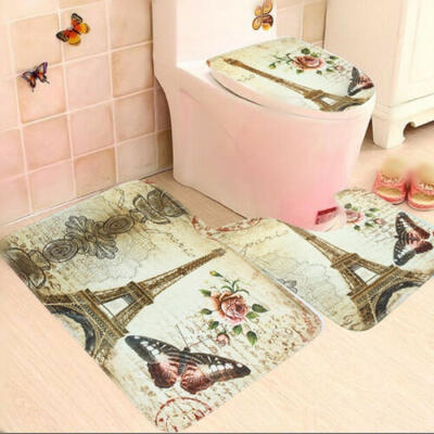 

Non-Slip Bathroom Pedestal Lid Mat Toilet Rug Set Carpet Eiffel Tower 3pcsset