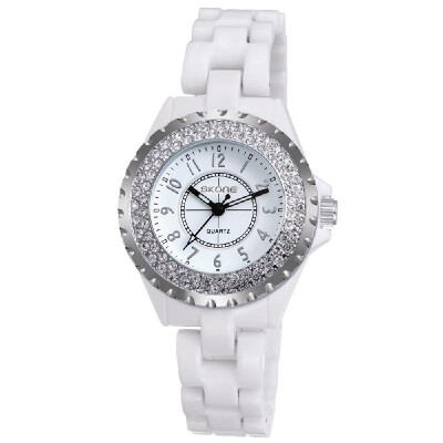 

SKONE Fashion Cool Ceramic Waterproof Watchband Vintage Excellent Rhinestone Embedded Delicate Wristwatch