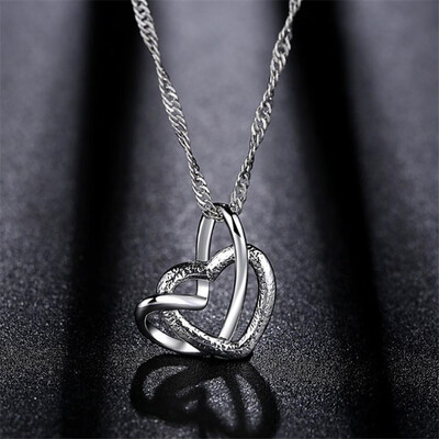 

Women Fashion Double Hollow Love Heart Pendant Necklace Chain Jewelry Charm