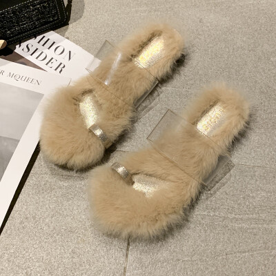 

Early autumn wool slippers womens fashion transparent flat-soled slippers ins set toes students all-embroidered womens shoes