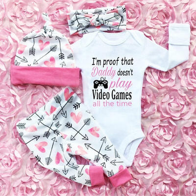 

4PCS Newborn Infant Baby Girls Outfit Clothes Romper Bodysuit JumpsuitPants Set