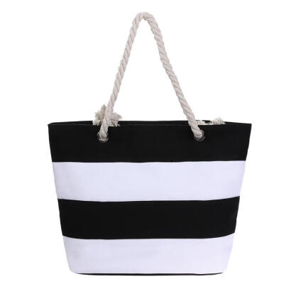 

Women Girl Canvas Wide Stripes Shopping Beach Totes Summer Shoulder Handbag