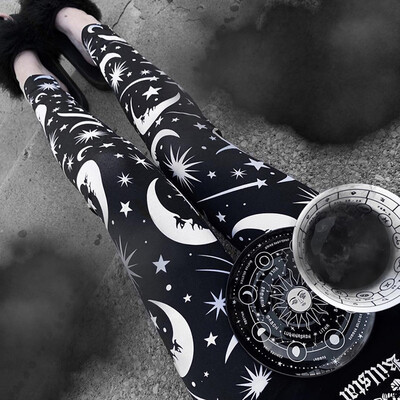 

Starmoon Women Punk Gothic Star Moon Print High Waist Leggings Elastic Pencil Yoga Pants
