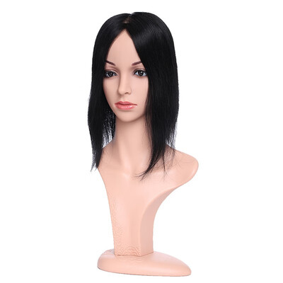

Hand Made Silk Top Topper Hair Piece Human Hair With ClipsVirgin Straight Hair Natural Black For Hair Loss Women