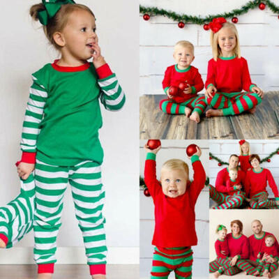 

UK Kids Baby Girl Boy Christmas Matching Striped Sleepwear Nightwear Pajamas Set