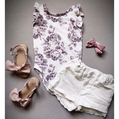 

USA Newborn Baby Girls Floral Romper Jumpsuit Denim Shorts Pants Clothes Outfits