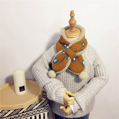 

Autumn And Winter Print Children Scarves Double-Faced Plush Ball Cute Baby Boys Girls Cross