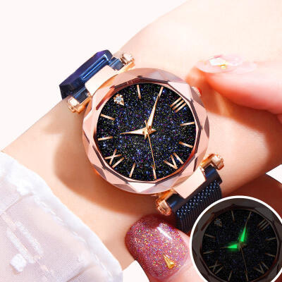 

New Fashion Starry Sky Watch Roman Number Clock Magnetic Mesh Band Stainless Steel Quartz Wristwatch Ladies Diamond Watches