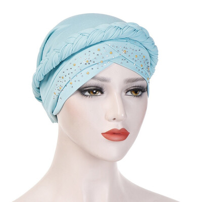 

Wrap Hair Loss Head Scarf Muslim Women Turban Cap Cancer Chemo Hat Beads Braid
