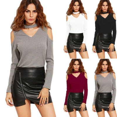 

New Fashion Women&39s Sexy V-neck Hanging Long Sleeve T-shirt Tops Blouse 4Colors