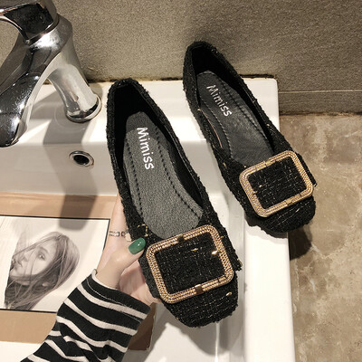 

Womens shoes shoes women Korean version of Joker summer shallow flat shoes chic square buckle bean shoes women