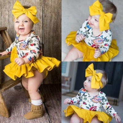 

US Baby Girl Infant Floral Tops Romper Skirts Dress 3Pcs Outfits Clothes 0-24M