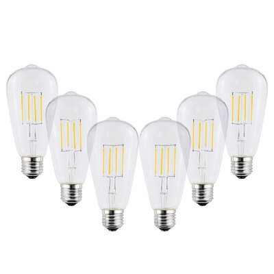 

AC220-240V 4W ST64 LED Light Bulb Dimmable Adjustable Brightness 6 Pack Ash Color Lamp Shade E27 Base Socket Holder Warm White Por