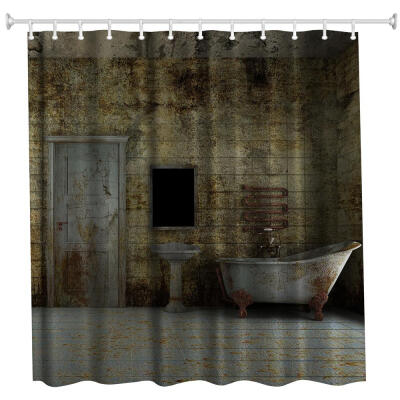 

Dilapidated Bathroom Polyester Shower Curtain Bathroom Curtain High Definition 3D Printing Water-Proof