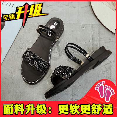 

Net red sandals 2019 new female summer flat-bottomed sandals female student chic Joker Korean version with shoes female