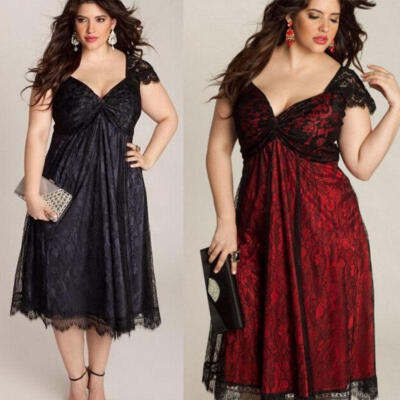 

Plus Size Sexy Women Ladies Vintage Lace Swing Skater Party Evening Retro Dress Size -5XL