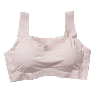 

Wrapped Chest Solid Color Lace Stitching Wide Shoulder Strap Stretch Sports Bra