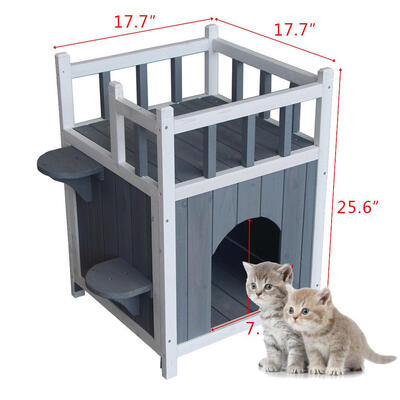 

Ktaxon Wooden Cat Pet Home with Balcony Pet House Small Dog Outdoor Indoor Shelter Gray & White