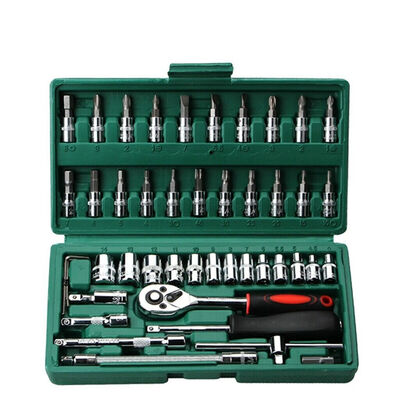 

46Pcs 14" Drive Socket Ratchet Wrench Combo Bit Set Car Repair Hand Tool Kit