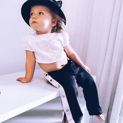 

Toddler Baby Girls Short Sleeve Solid Lace Bare Midriff T-Shirt Tops Clothes