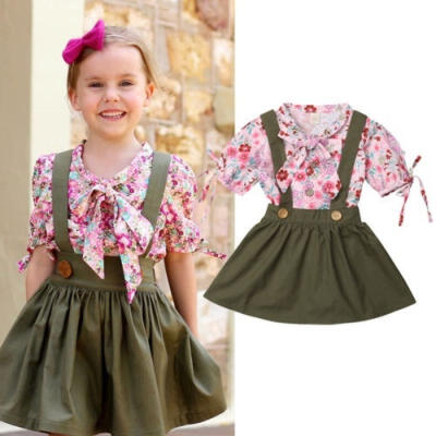 

Newborn Kids Baby Girls Tops T-shirt Strap Skirt Overall Dress Outfits Set