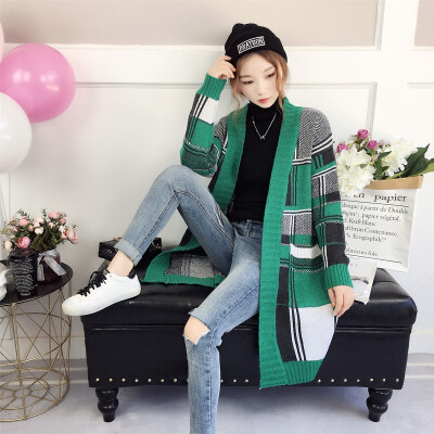 

2018 autumnwinter thickening sweater loose knitted sweater 2018 new cardigan jacket womens long&middle style blouse