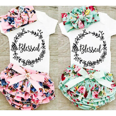 

USA Newborn Baby Girls Tops Romper Floral Shorts 3PCS Outfits Set Clothes 0-18M