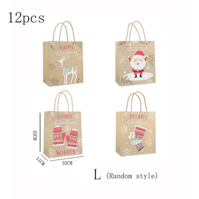 

12Pcs Christmas Gift Paper Bags Portable Biscuits Gift Goodies Holders Tote Bags Containers For Party Home Bakery