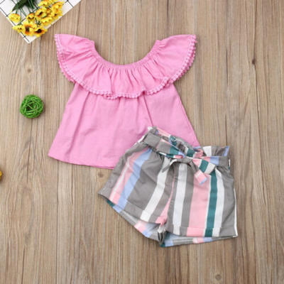

UK Baby Girl Off Shoulder Tops T-shirt Shorts Pants 2pcs Outfit Clothes Summer