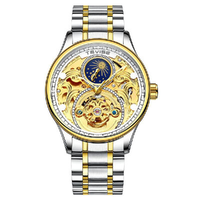 

TEVISE T820A Business Men Automatic Mechanical Watch Moon Phase Time Display Fashion Casual Stainless Steel Strap 3ATM Waterproof