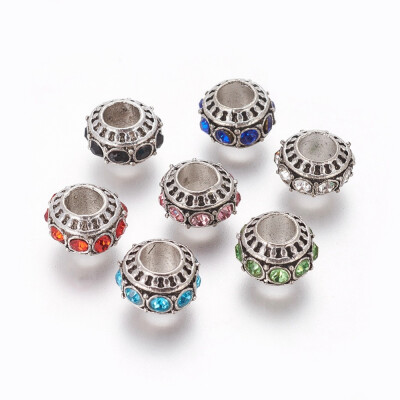 

Tibetan Style Alloy European Beads with Rhinestone Large Hole Beads Rondelle Mixed Color 1011x7mm Hole 5mm