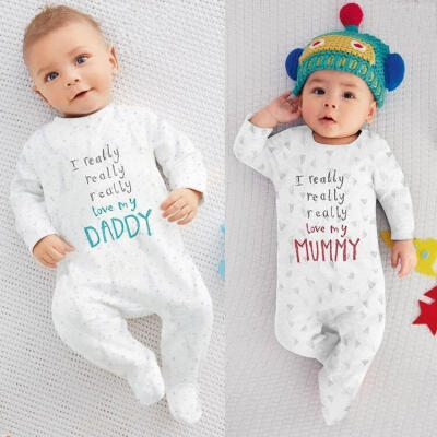 

Newborn Baby Rompers Jumpers I love Mum Dad Cotton Boys Girls Bodysuit Sleepsuit 018M