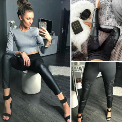 

Womens Sexy Wet Look Stretchy Pants Leather Skinny Leggings Pencil Trousers